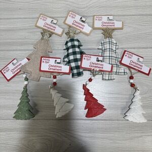 Fabric Christmas Tree (Set of 3) 6x4" & Ceramic Christmas Tree (Set of 4) 5x2.5"